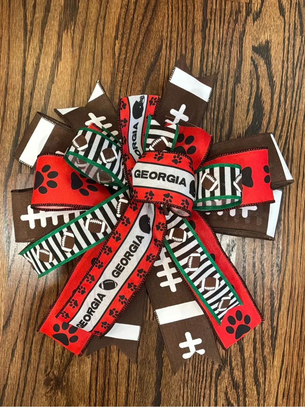 Red & Brown Football Holiday Wreath Bow